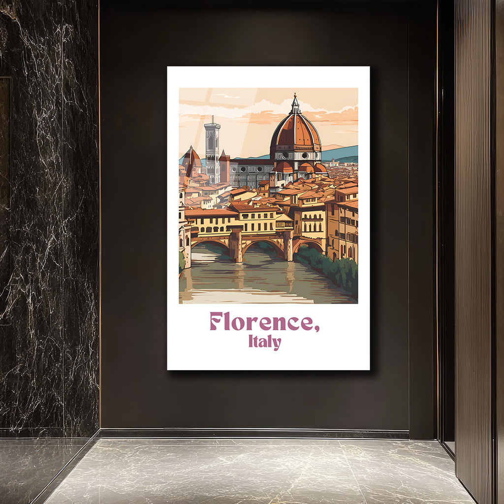 Floransa İtalya Manzarası Cam Tablo | Ponte Vecchio ve Duomo Sanatı