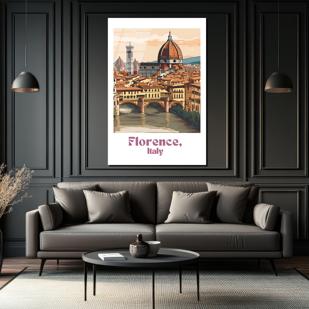 Floransa İtalya Manzarası Cam Tablo | Ponte Vecchio ve Duomo Sanatı