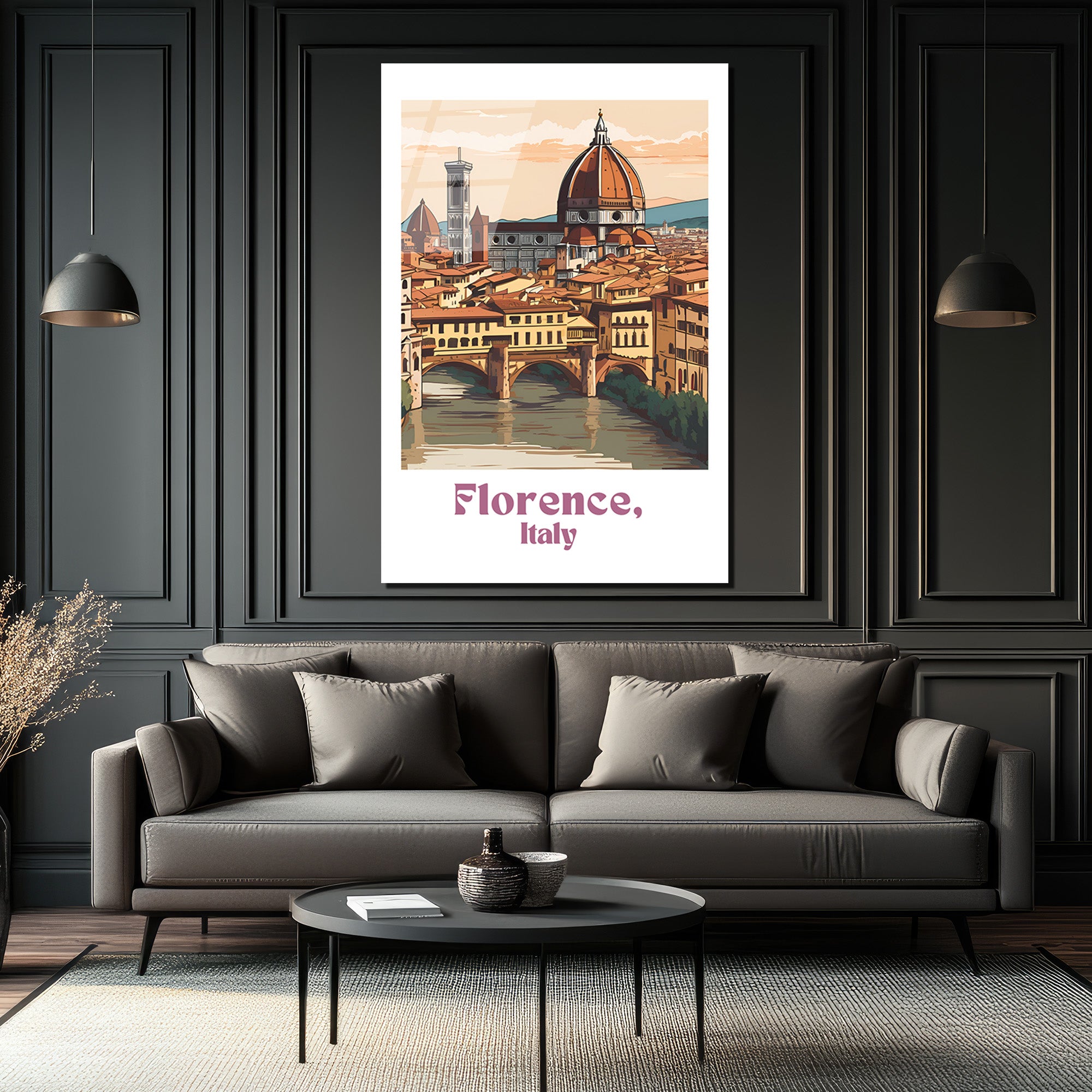 Floransa İtalya Manzarası Cam Tablo | Ponte Vecchio ve Duomo Sanatı
