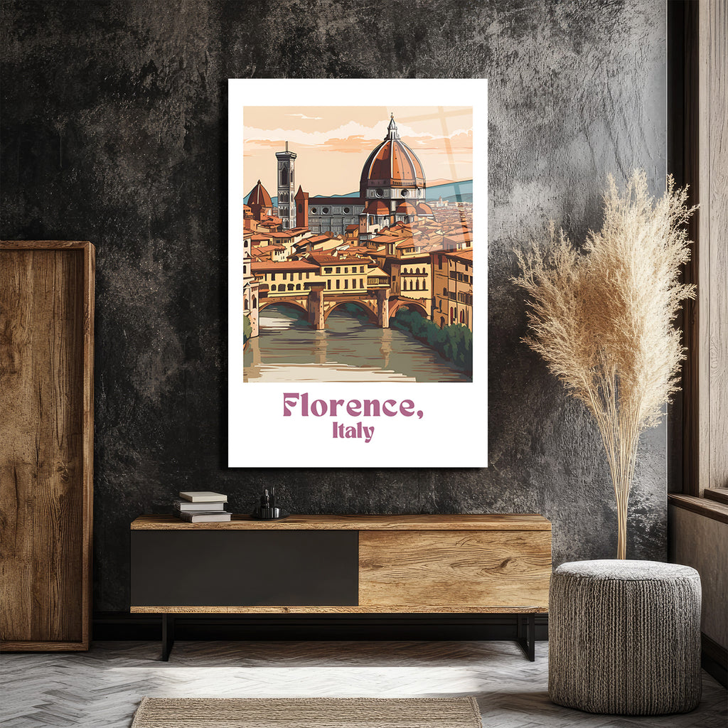 Floransa İtalya Manzarası Cam Tablo | Ponte Vecchio ve Duomo Sanatı