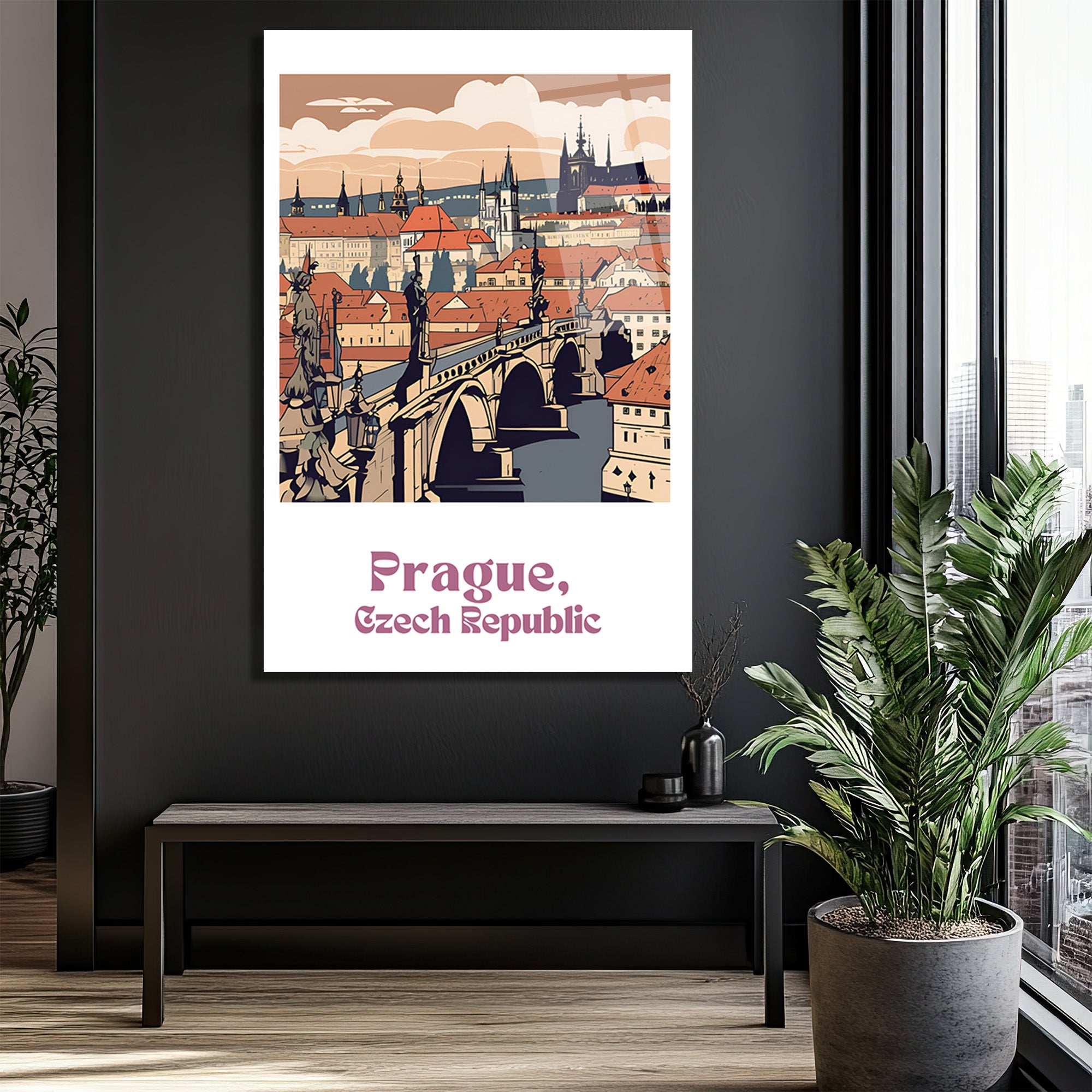 Prag Çek Cumhuriyeti Charles Köprüsü Manzaralı Cam Tablo