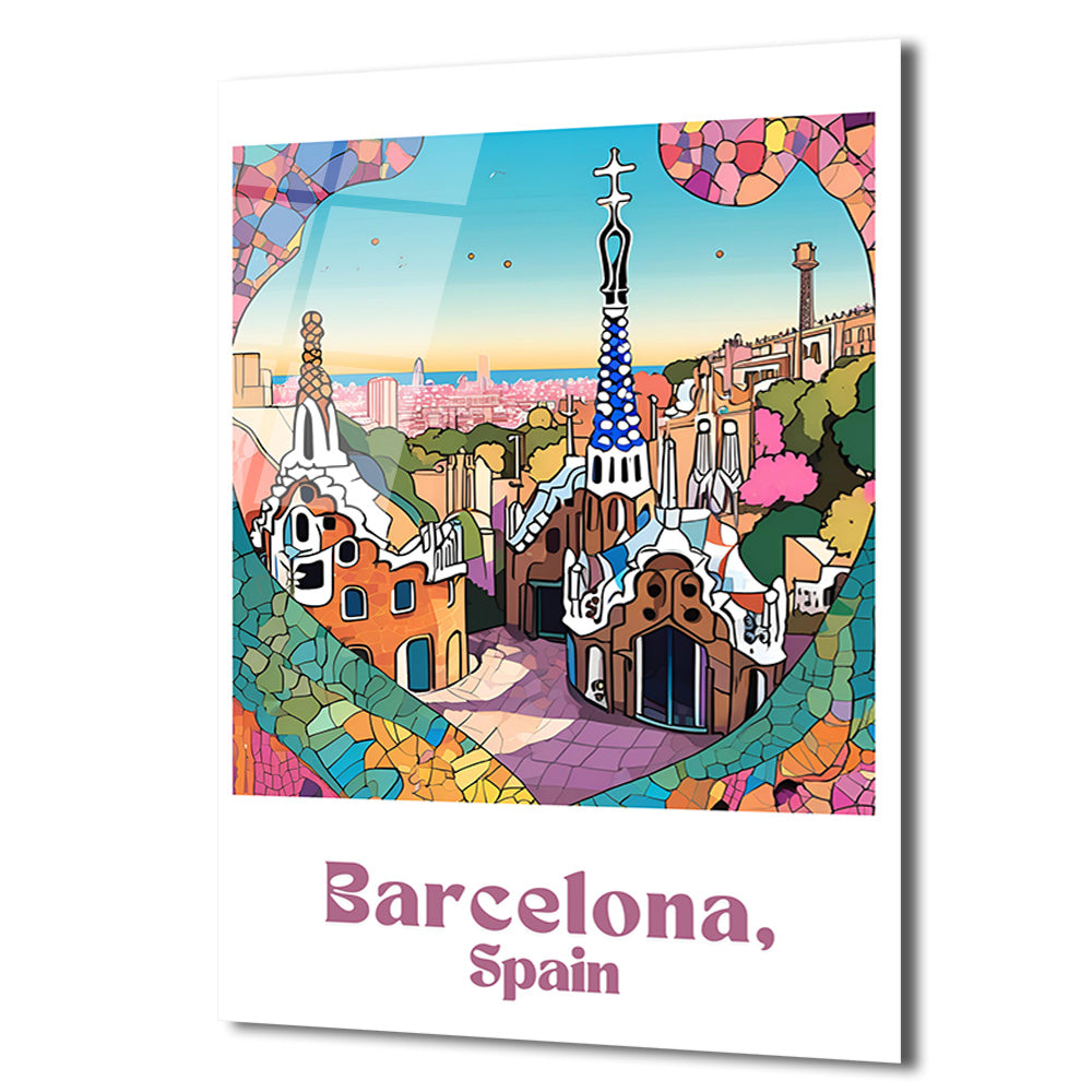 Barselona Park Güell Mozaik Temalı Dekoratif Cam Tablo