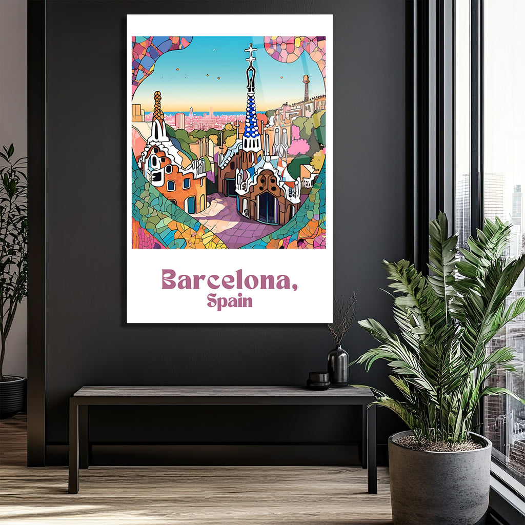 Barselona Park Güell Mozaik Temalı Dekoratif Cam Tablo
