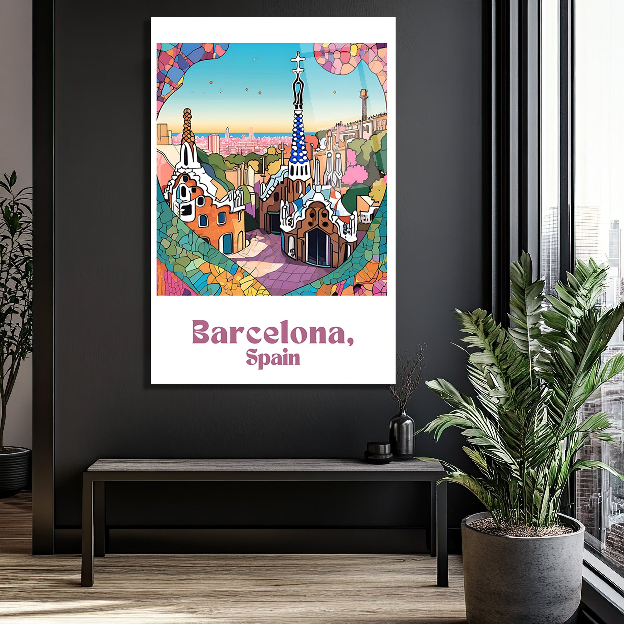 Barselona Park Güell Mozaik Temalı Dekoratif Cam Tablo