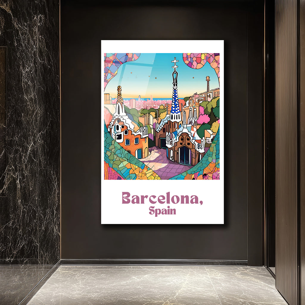 Barselona Park Güell Mozaik Temalı Dekoratif Cam Tablo