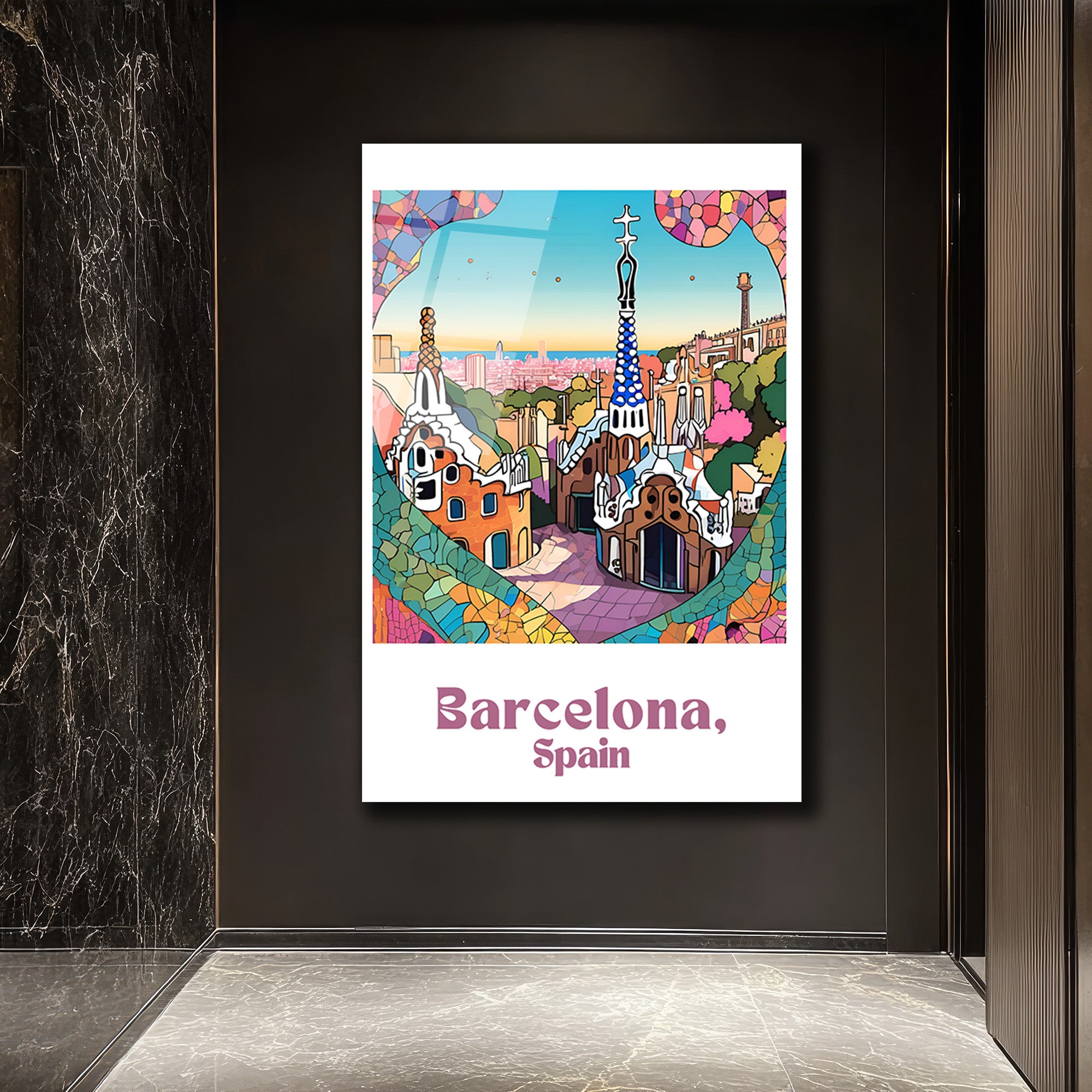 Barselona Park Güell Mozaik Temalı Dekoratif Cam Tablo
