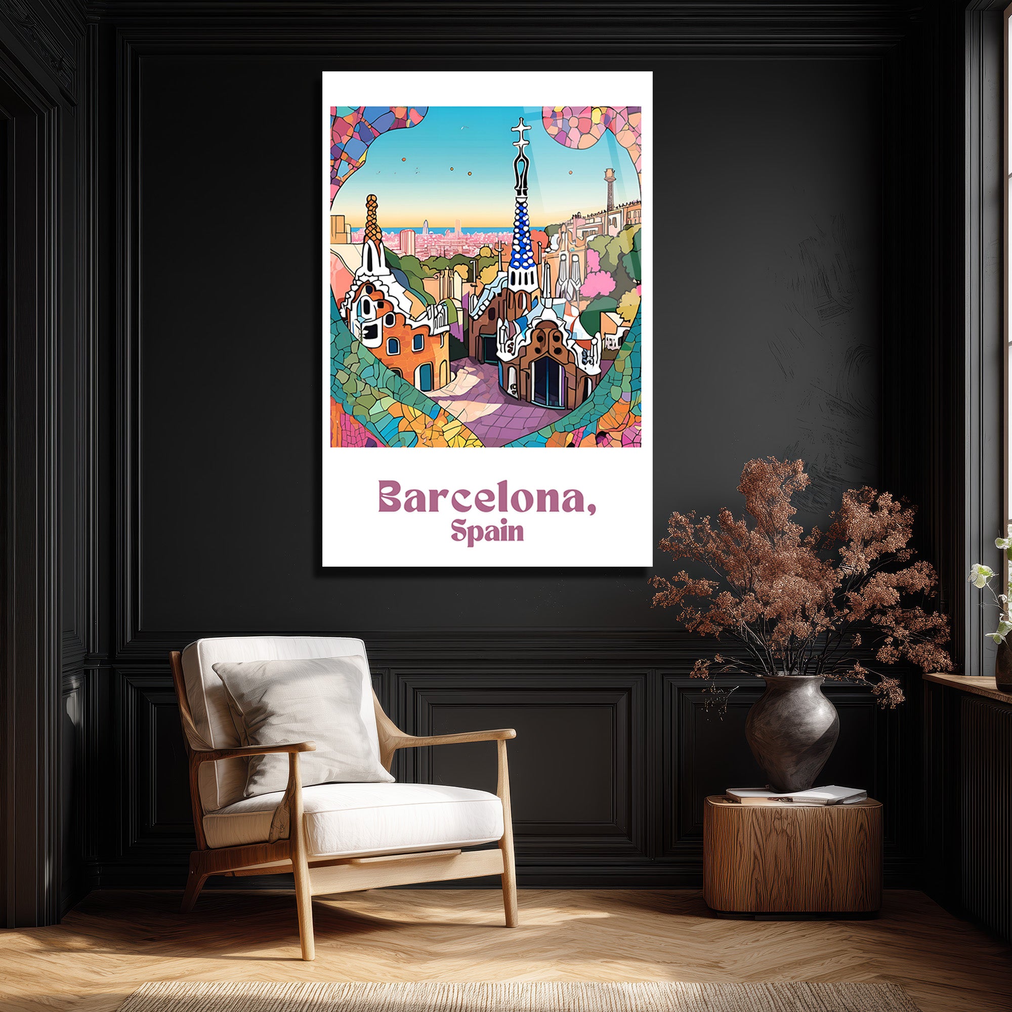 Barselona Park Güell Mozaik Temalı Dekoratif Cam Tablo