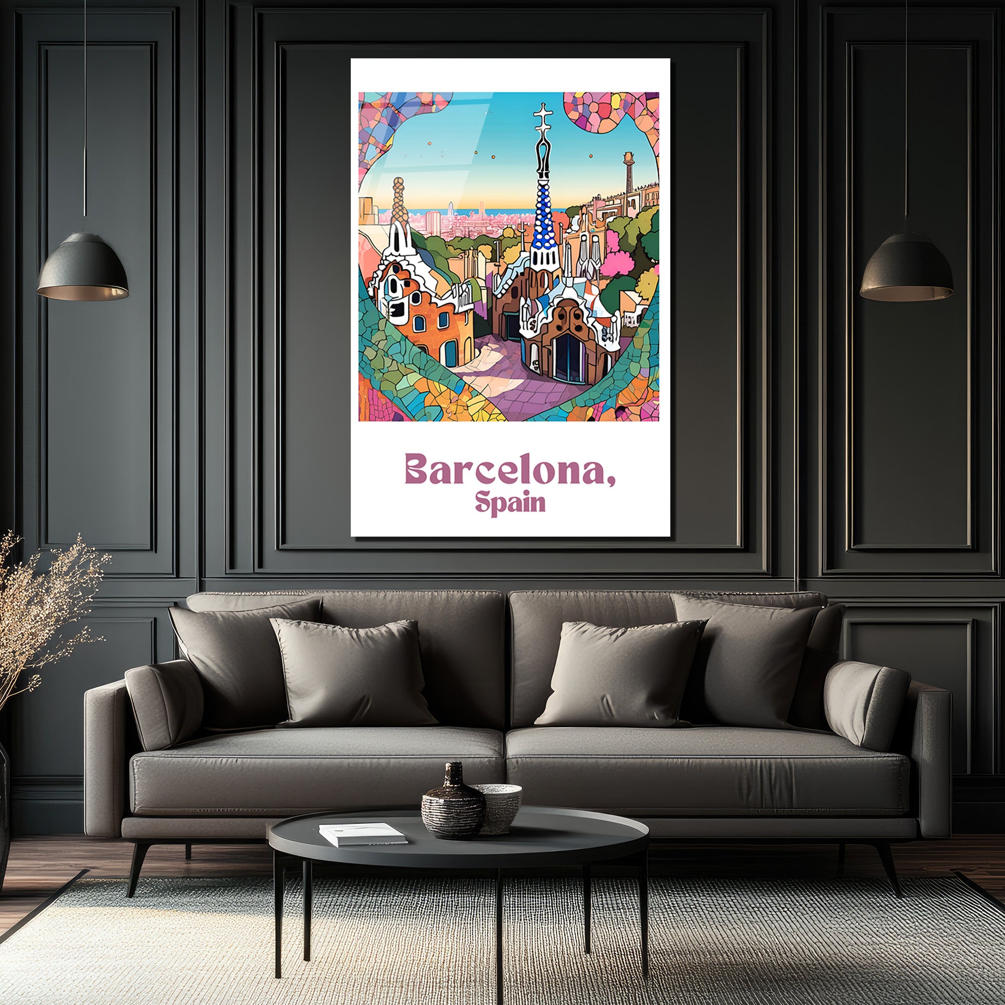 Barselona Park Güell Mozaik Temalı Dekoratif Cam Tablo