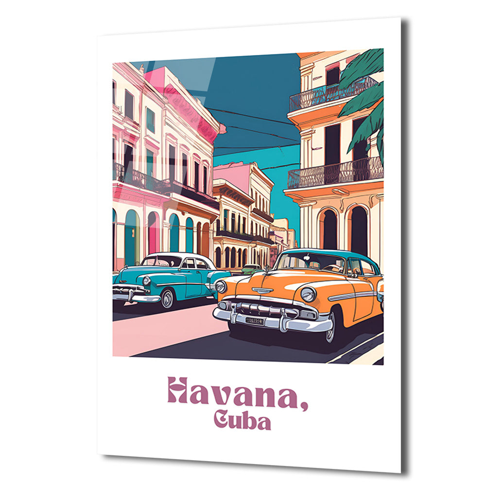 Havana Rüyası: Vintage Küba Sokakları Cam Tablo