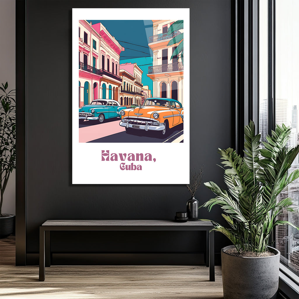 Havana Rüyası: Vintage Küba Sokakları Cam Tablo