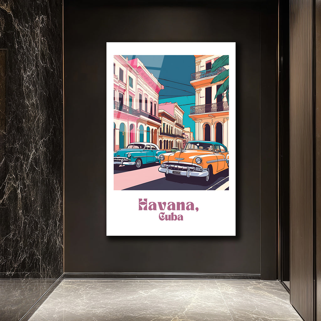 Havana Rüyası: Vintage Küba Sokakları Cam Tablo