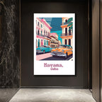 Havana Rüyası: Vintage Küba Sokakları Cam Tablo