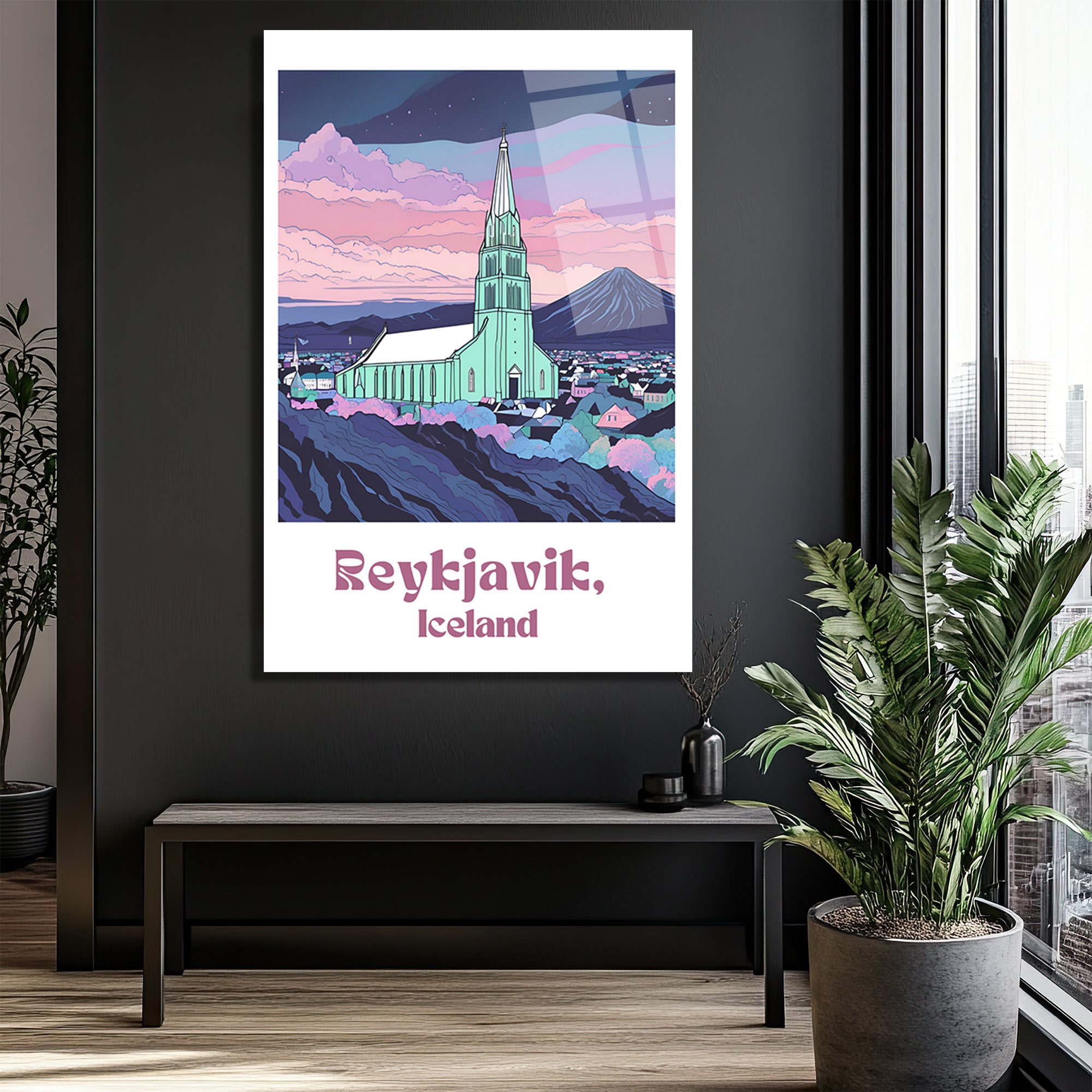 Reykjavik İzlanda Hallgrímskirkja Temalı Modern Tasarım Cam Tablo