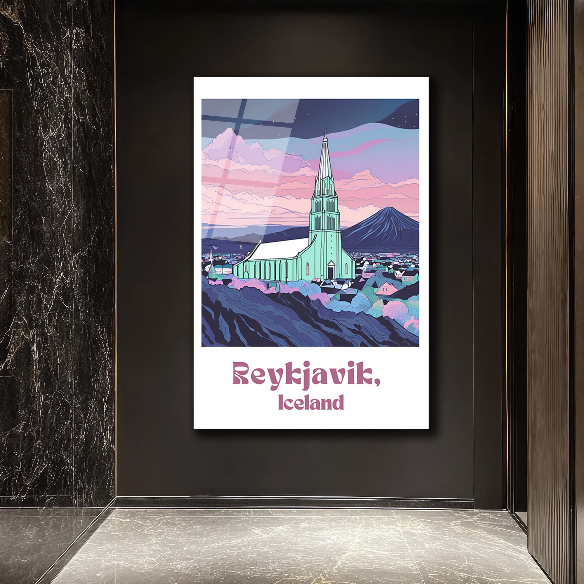 Reykjavik İzlanda Hallgrímskirkja Temalı Modern Tasarım Cam Tablo