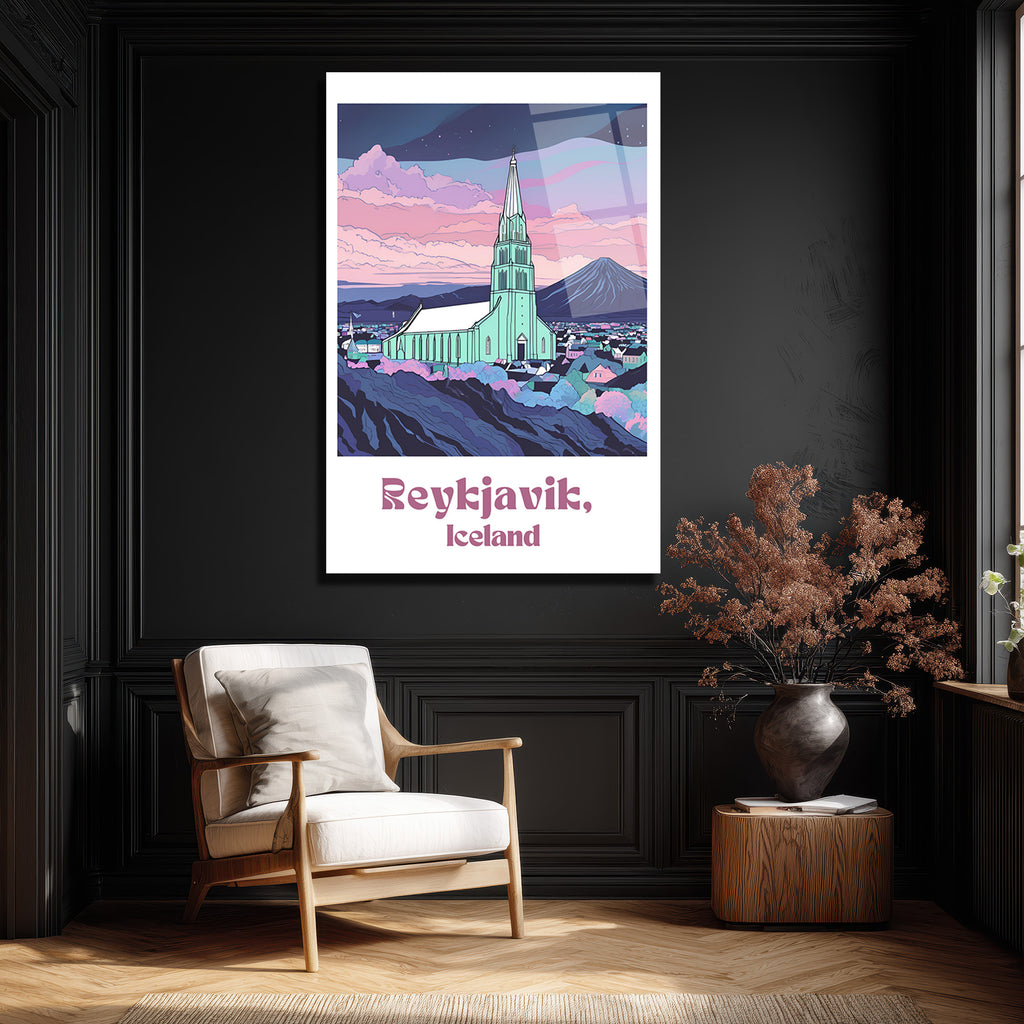 Reykjavik İzlanda Hallgrímskirkja Temalı Modern Tasarım Cam Tablo