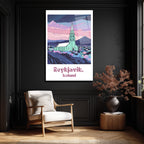 Reykjavik İzlanda Hallgrímskirkja Temalı Modern Tasarım Cam Tablo