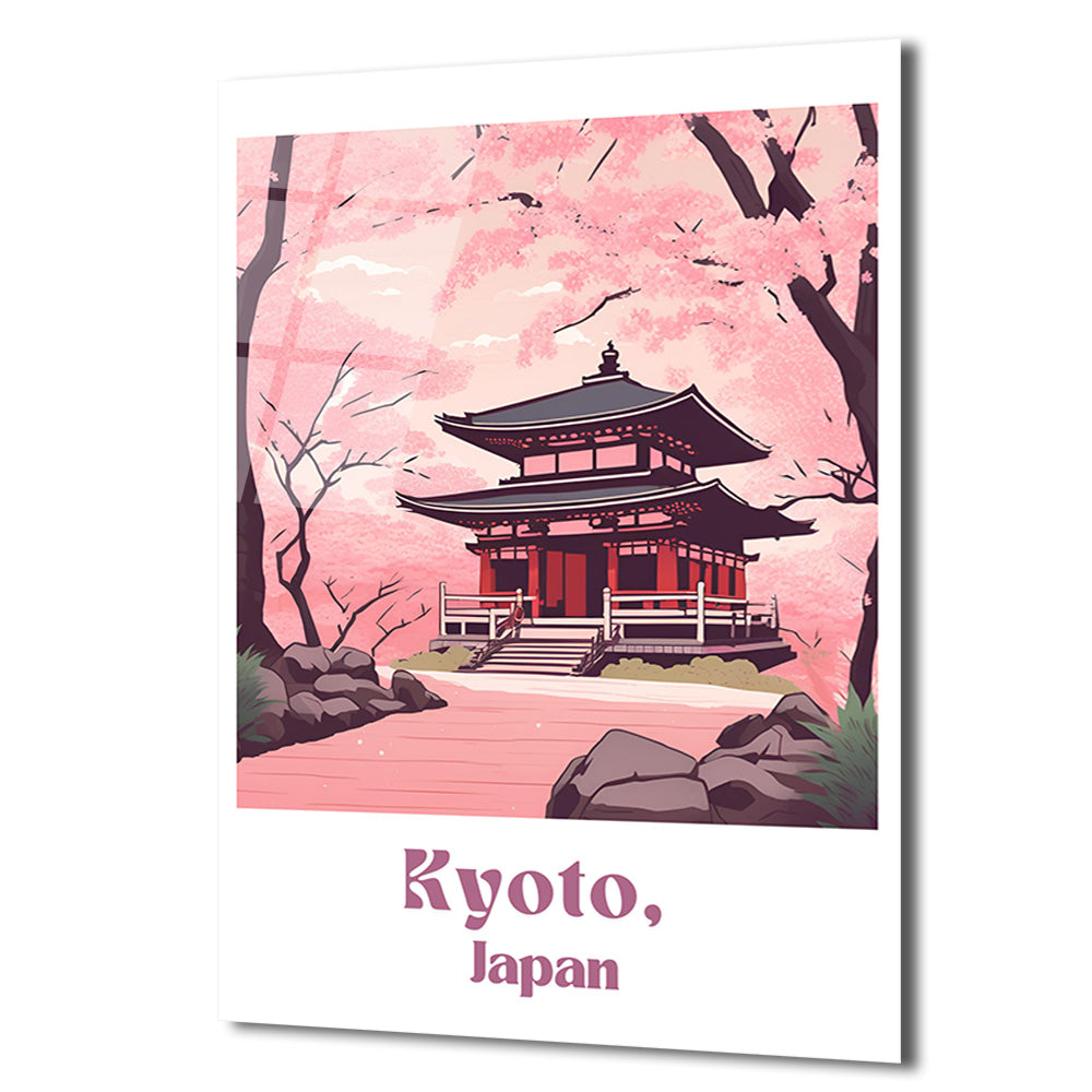 Kyoto Japon Kiraz Çiçekleri Manzarası Cam Tablo