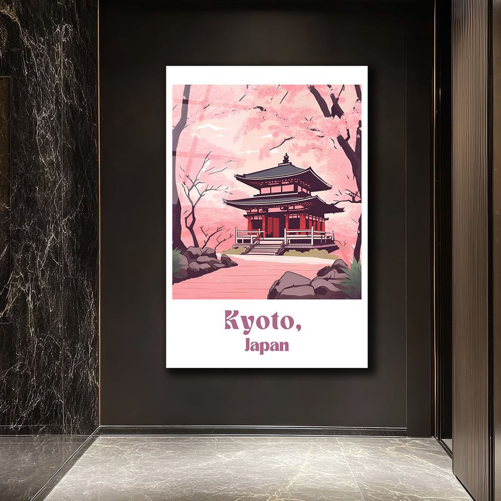 Kyoto Japon Kiraz Çiçekleri Manzarası Cam Tablo