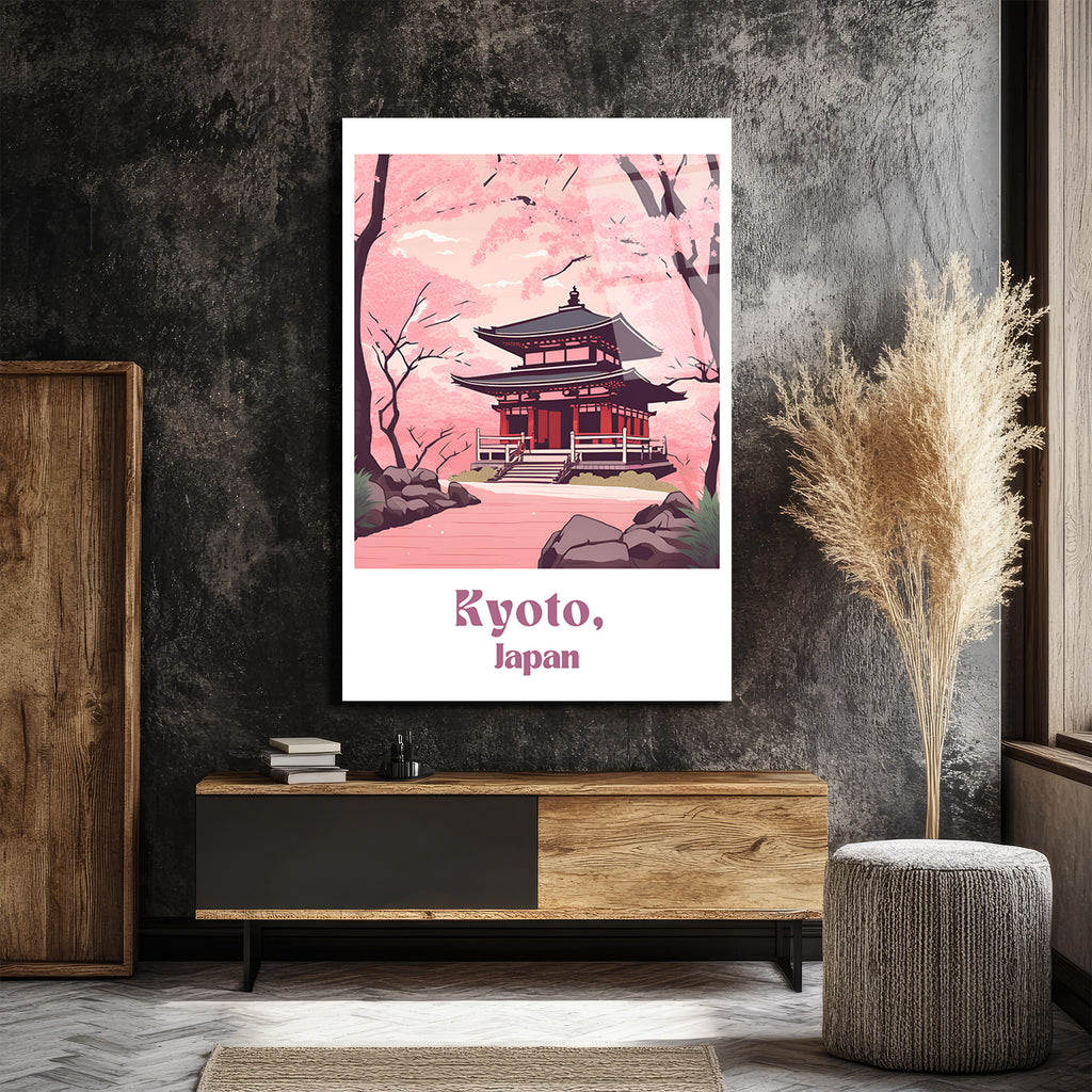 Kyoto Japon Kiraz Çiçekleri Manzarası Cam Tablo