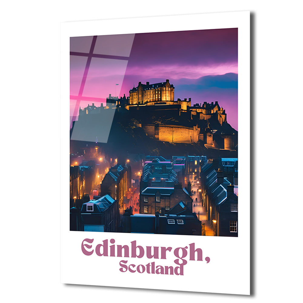 Edinburgh İskoçya Kalesi Gün Batımı Manzaralı Cam Tablo