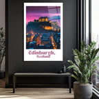 Edinburgh İskoçya Kalesi Gün Batımı Manzaralı Cam Tablo