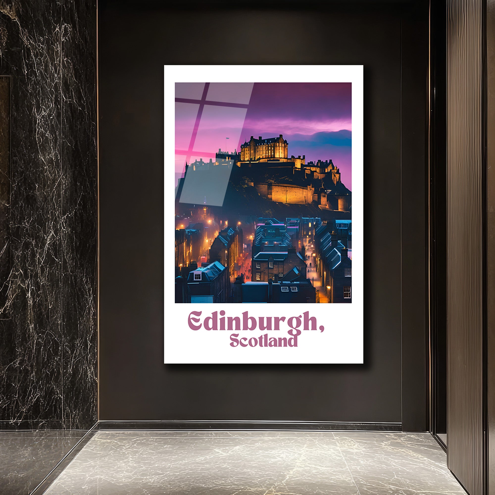Edinburgh İskoçya Kalesi Gün Batımı Manzaralı Cam Tablo