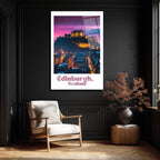 Edinburgh İskoçya Kalesi Gün Batımı Manzaralı Cam Tablo