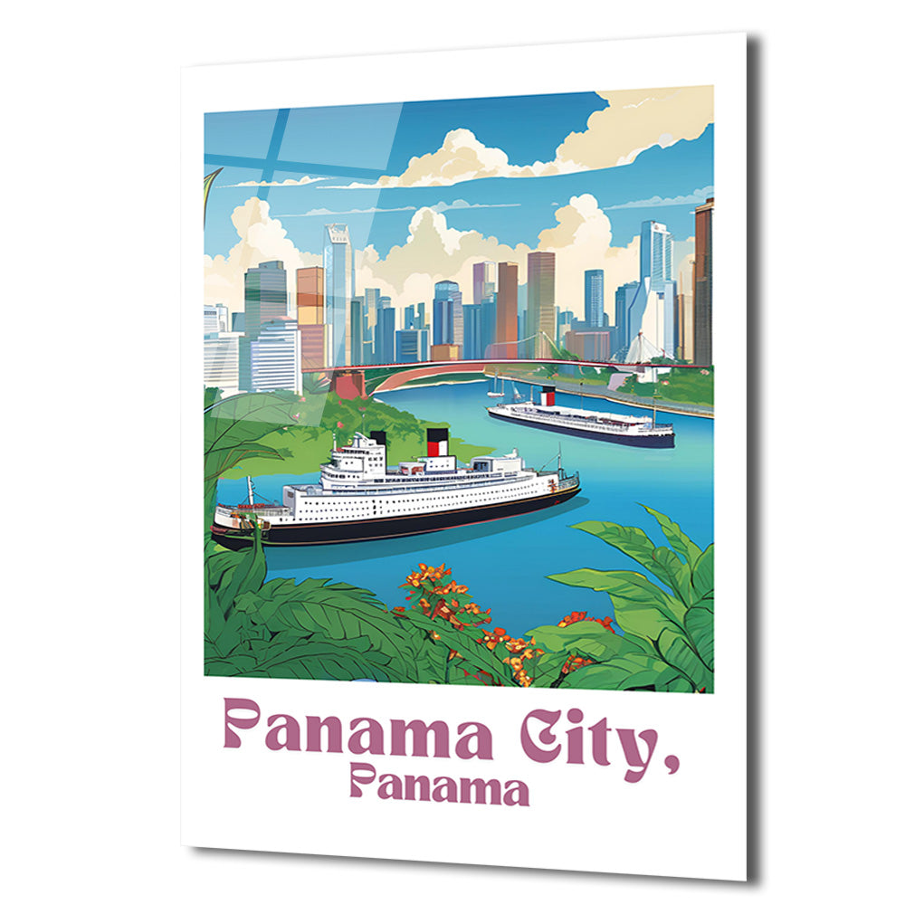 Panama City Manzaralı Cam Tablo - Tropik Şehir Sanatı