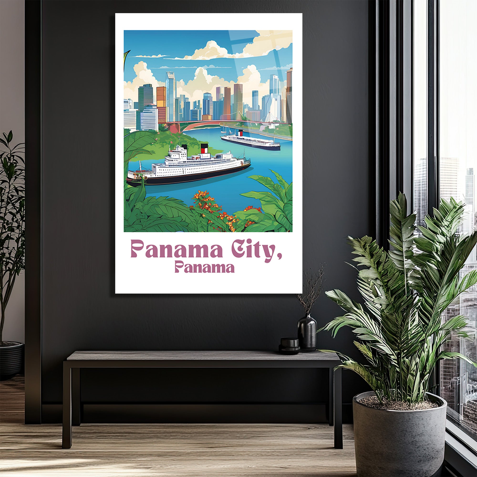 Panama City Manzaralı Cam Tablo - Tropik Şehir Sanatı