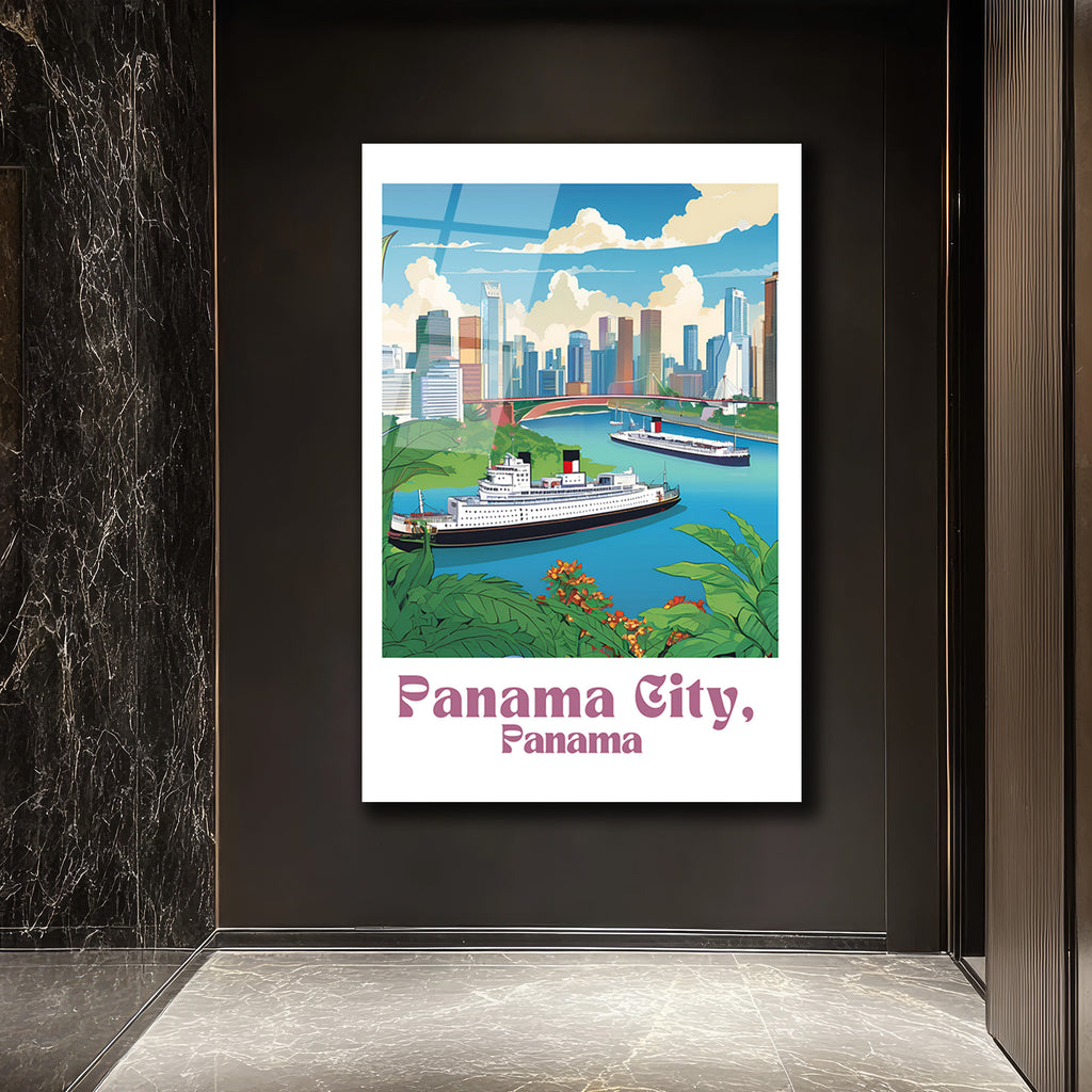 Panama City Manzaralı Cam Tablo - Tropik Şehir Sanatı