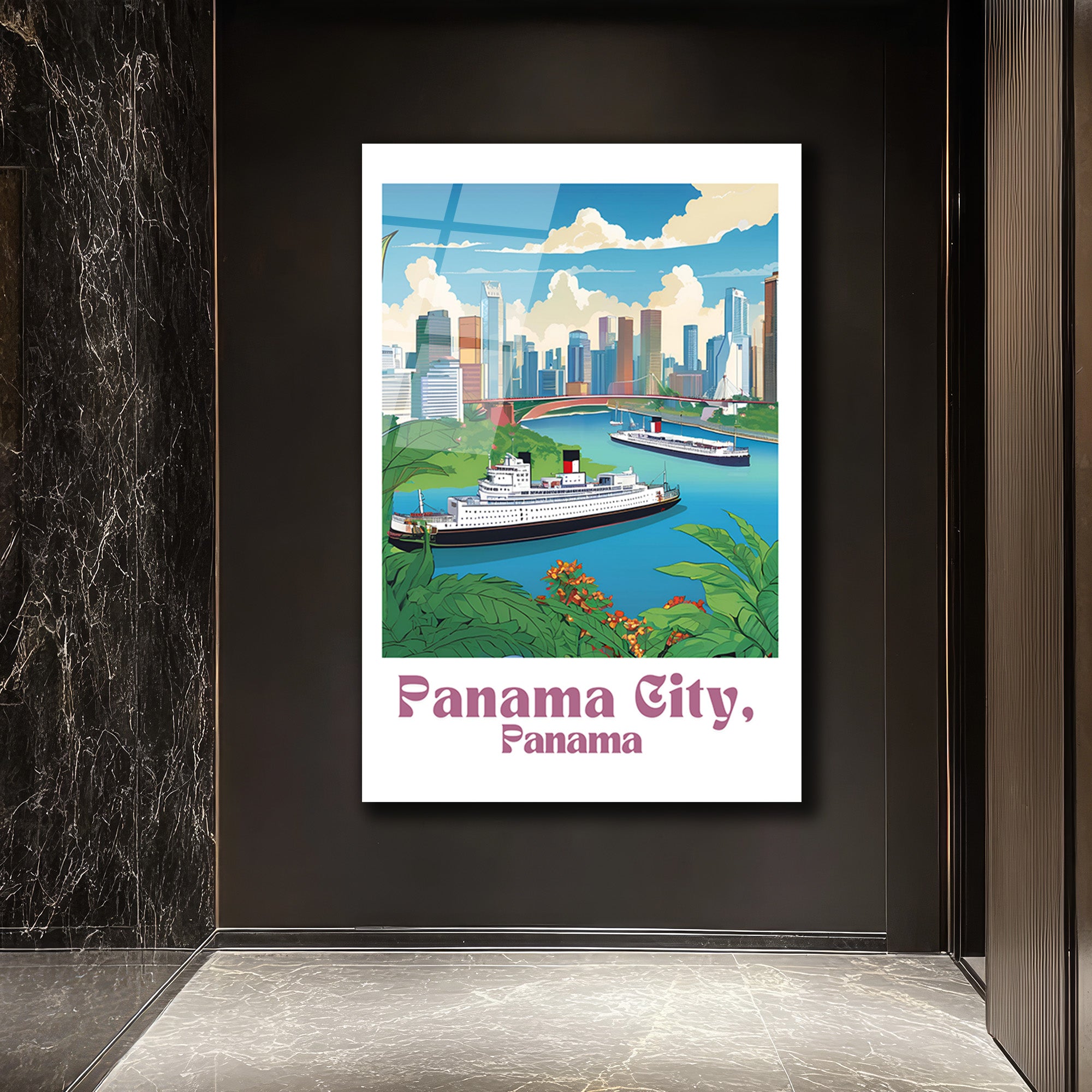 Panama City Manzaralı Cam Tablo - Tropik Şehir Sanatı