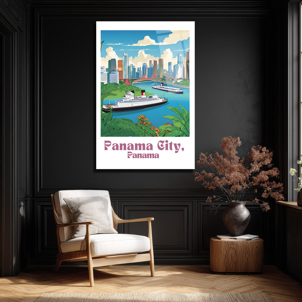 Panama City Manzaralı Cam Tablo - Tropik Şehir Sanatı