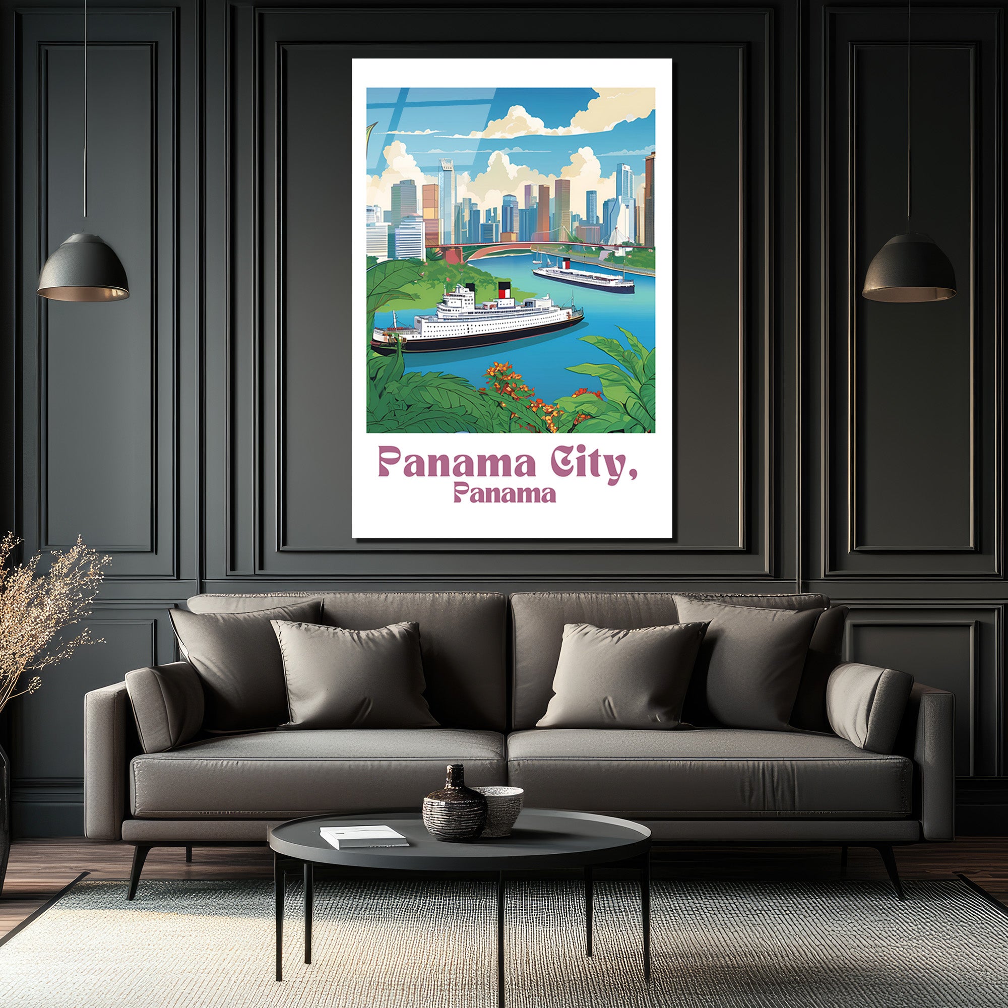 Panama City Manzaralı Cam Tablo - Tropik Şehir Sanatı
