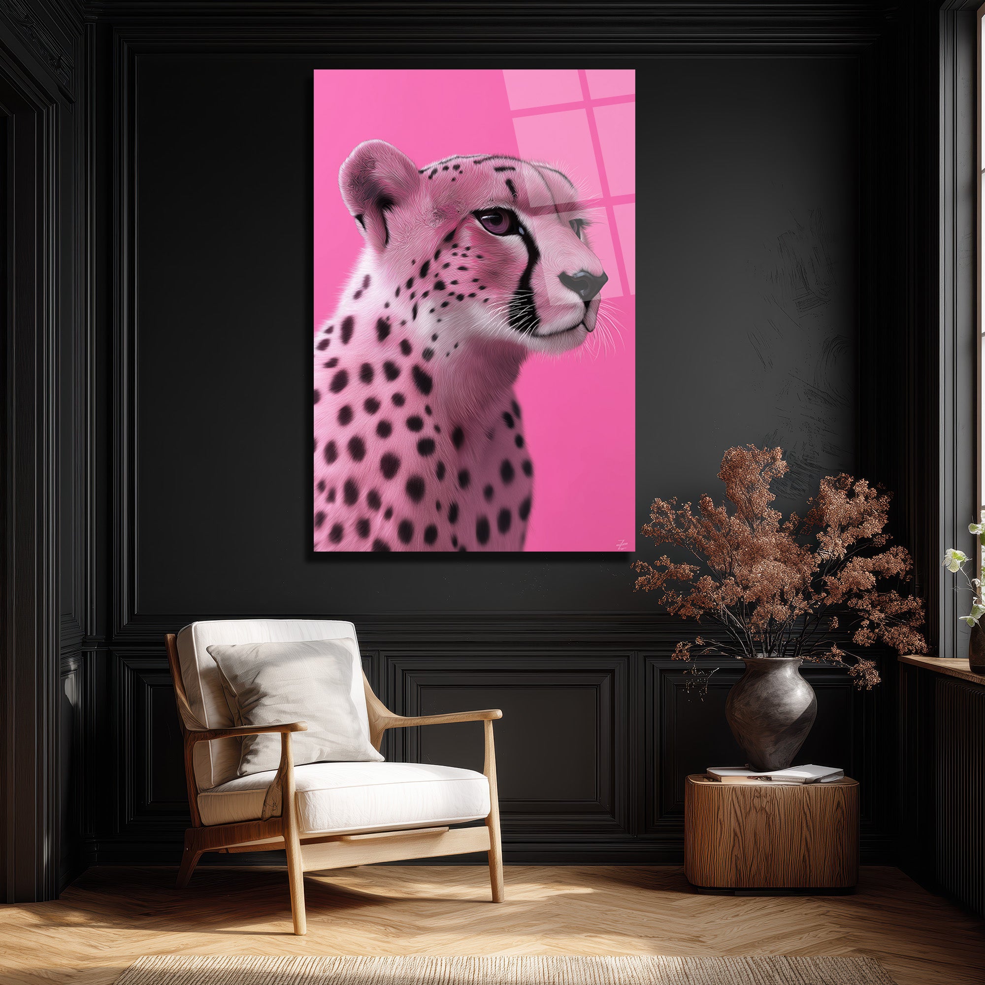 Pembe Çita Vahşi Zarafet Modern Cam Tablo