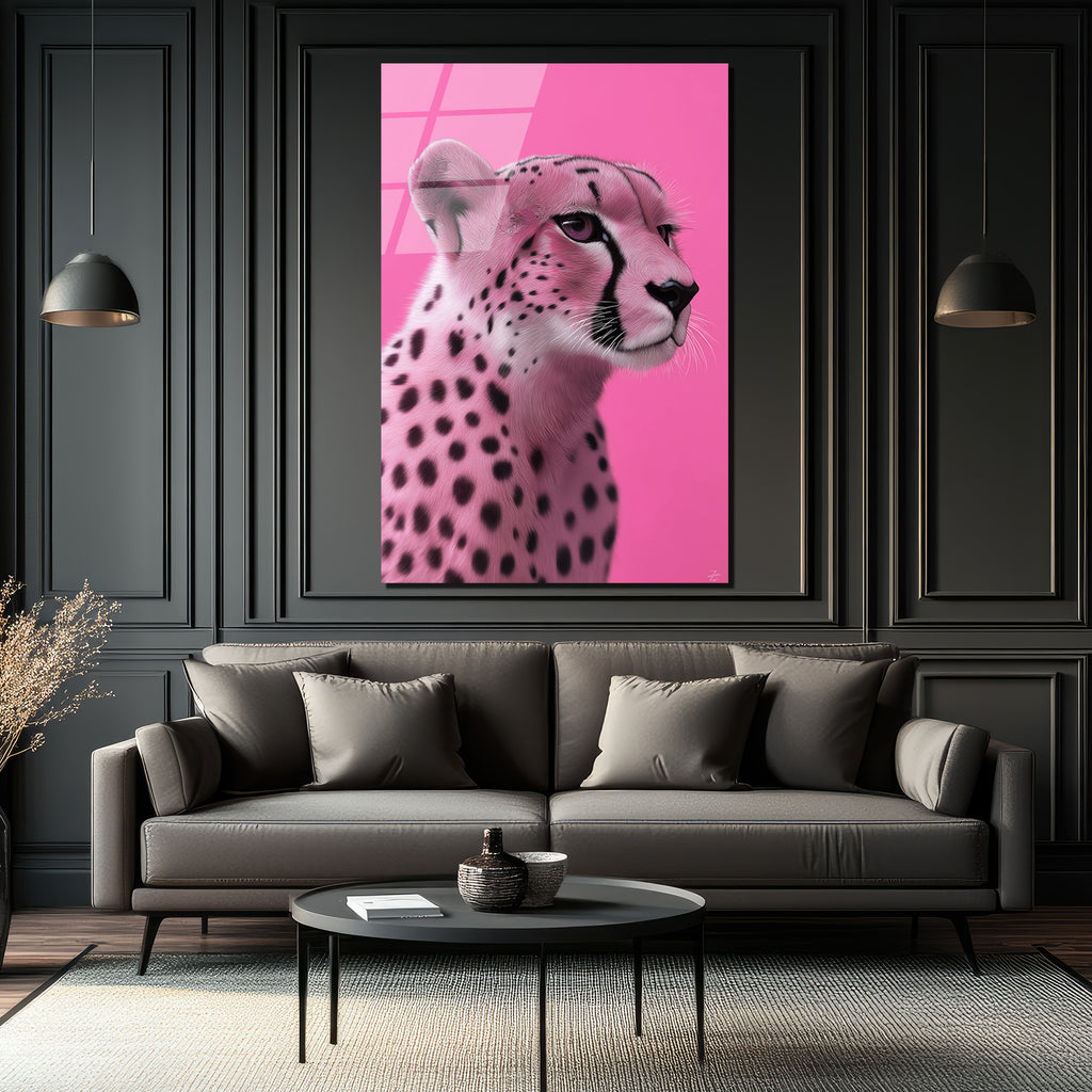 Pembe Çita Vahşi Zarafet Modern Cam Tablo