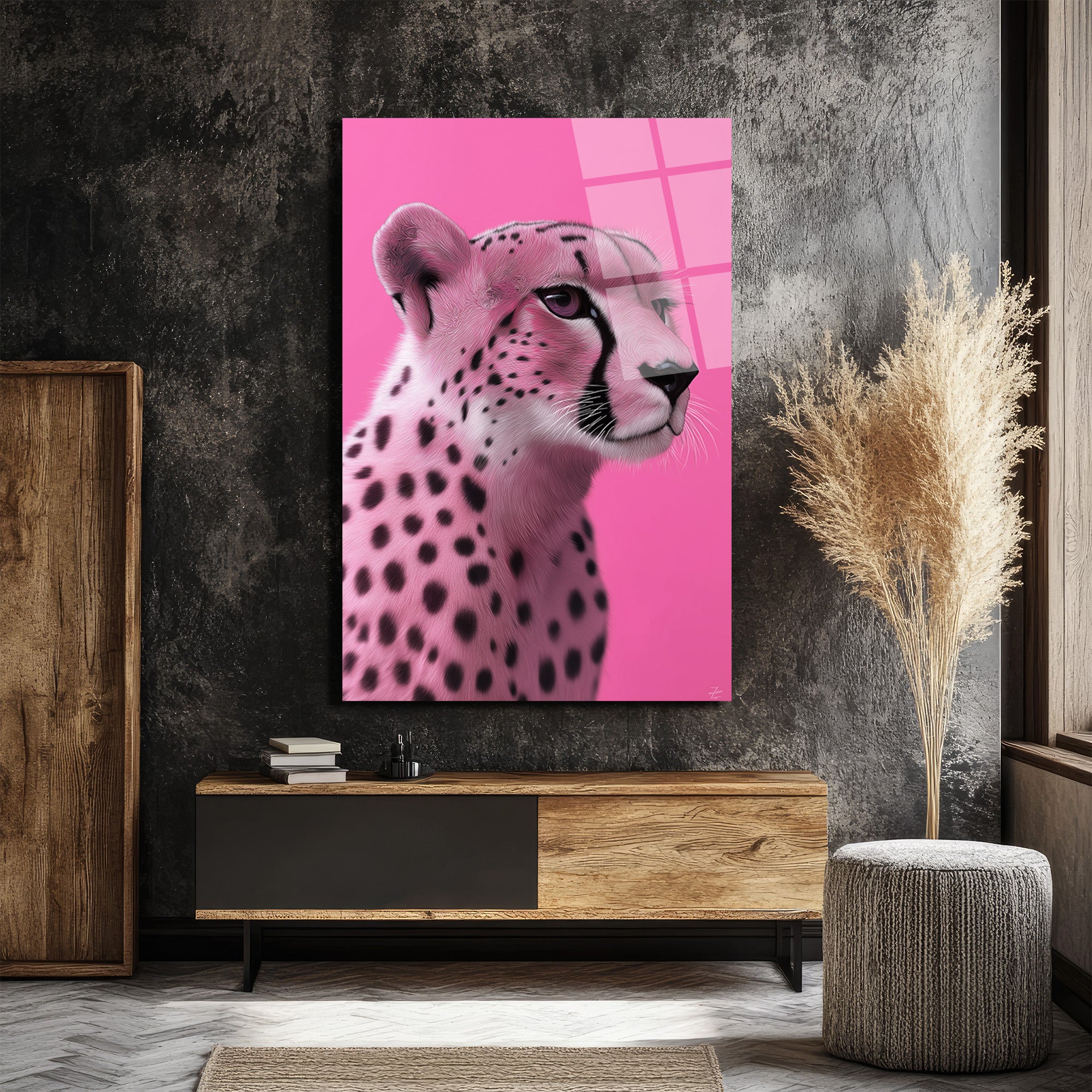 Pembe Çita Vahşi Zarafet Modern Cam Tablo
