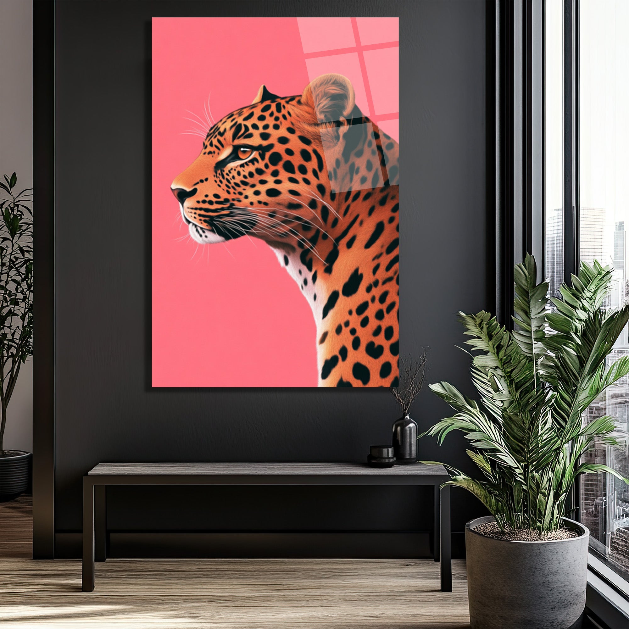 Modern Leopar Sanatı Cam Tablo: Vahşi Zarafet