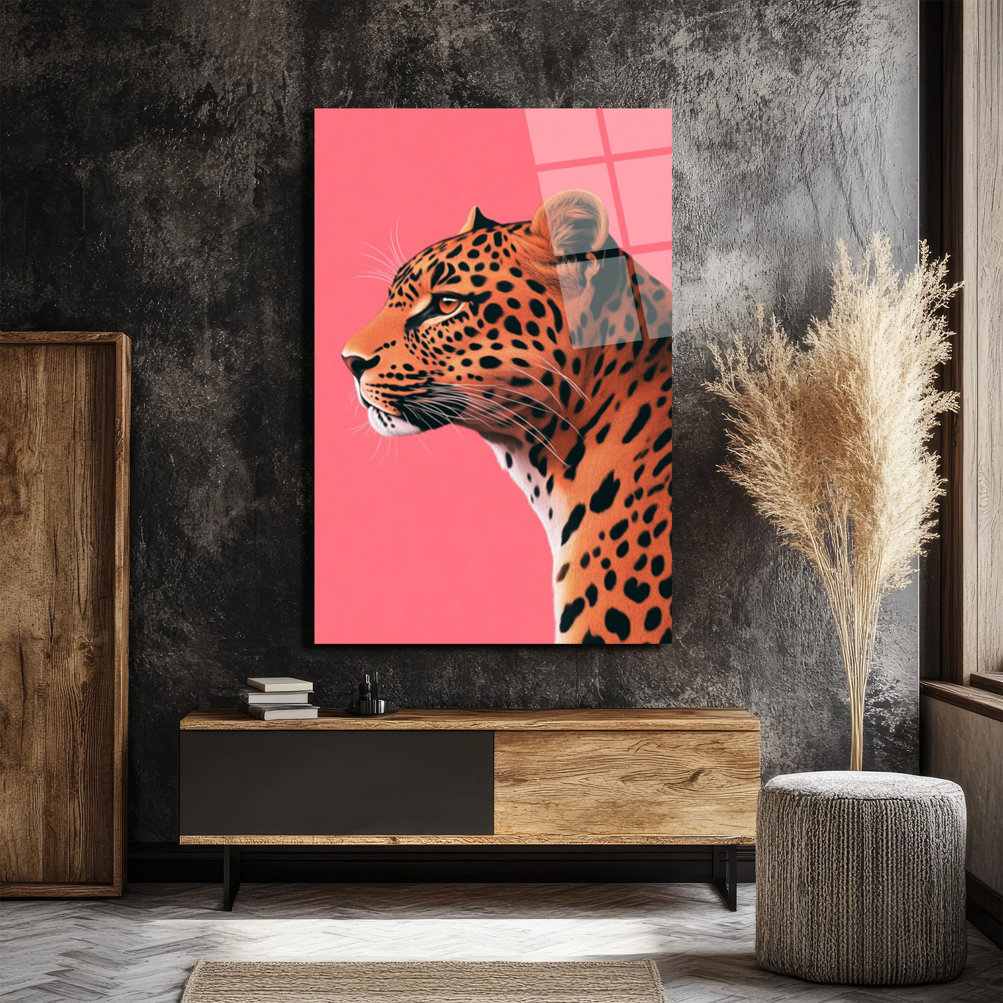 Modern Leopar Sanatı Cam Tablo: Vahşi Zarafet