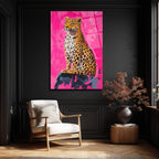 Vahşi Şıklık Pembe Leopar Cam Tablo - Modern Sanat Duvar Dekoru
