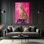 Vahşi Şıklık Pembe Leopar Cam Tablo - Modern Sanat Duvar Dekoru