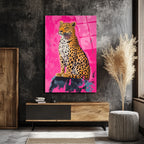 Vahşi Şıklık Pembe Leopar Cam Tablo - Modern Sanat Duvar Dekoru