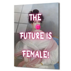 THE FUTURE IS FEMALE! Neon Pembe Sakız Patlatan Kadın Cam Tablo