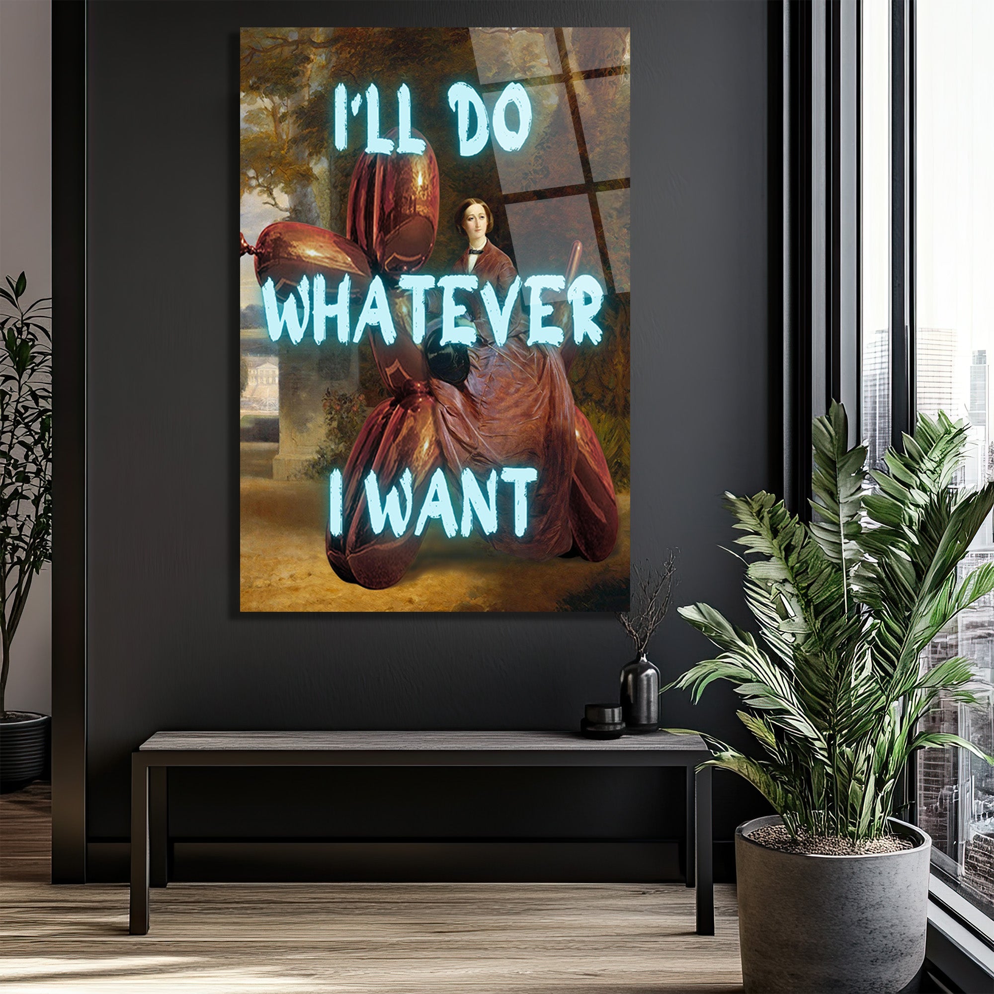 Ne İstiyorsam Yaparım Neon Yazılı Modern Cam Tablo