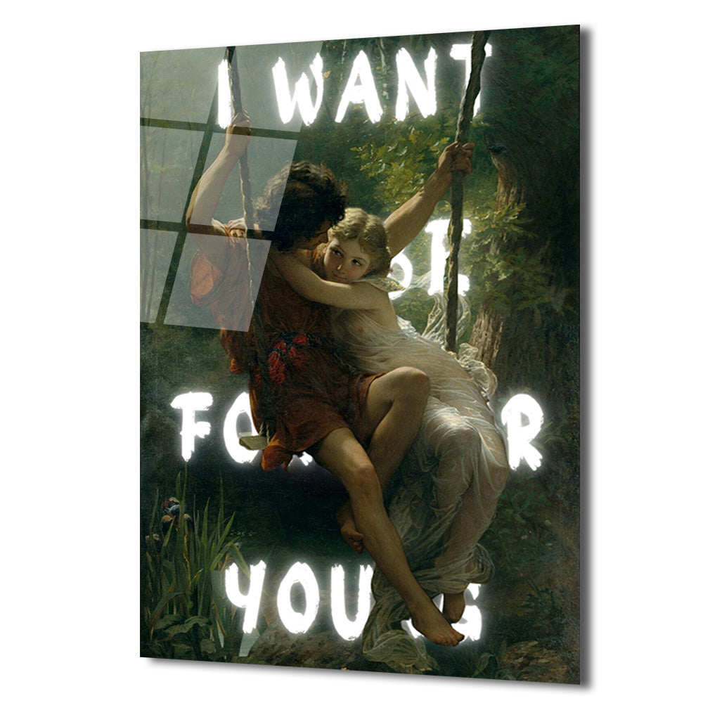 "I WANT TO BE FOR YOU" Romantik Aşk Salıncağı Cam Tablo