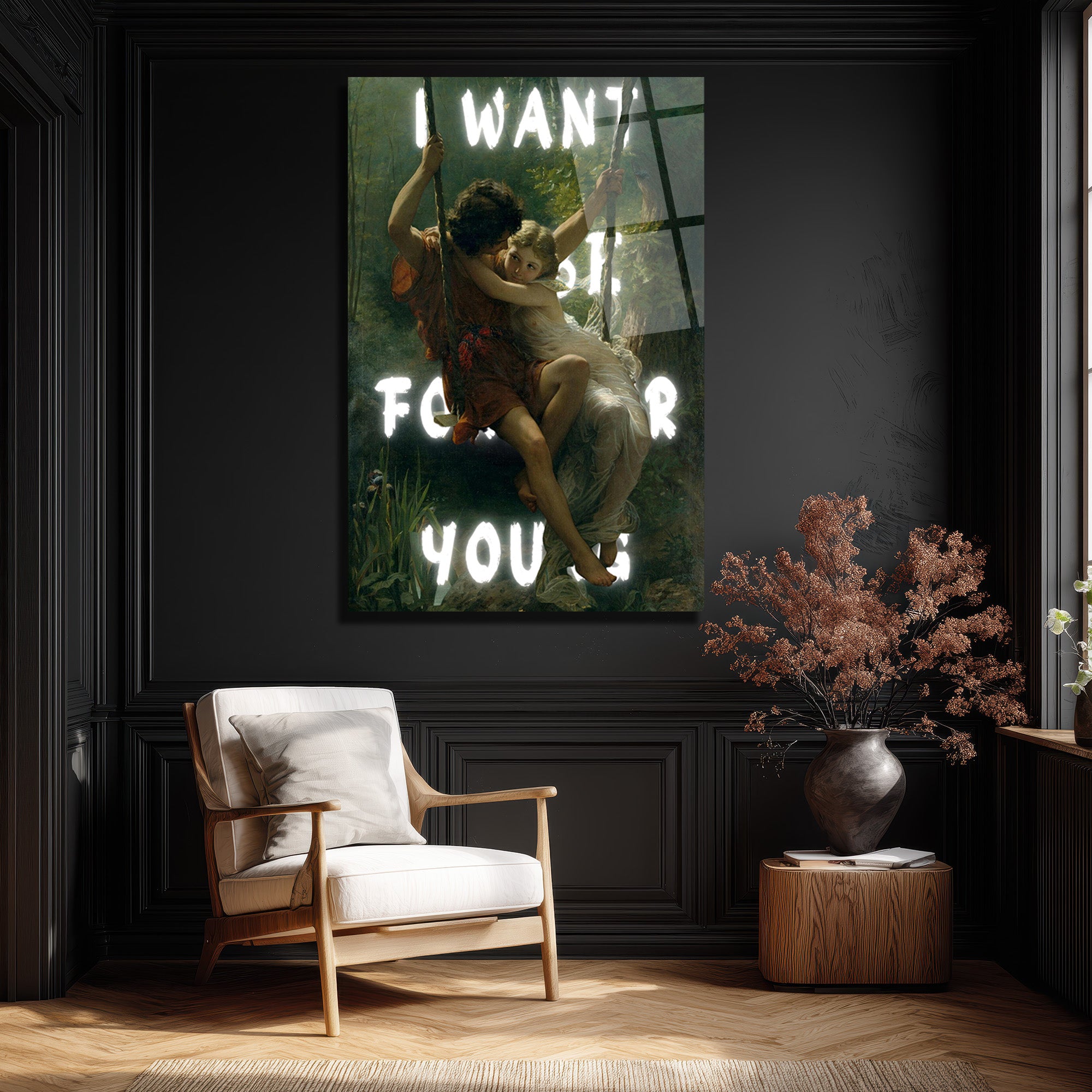 "I WANT TO BE FOR YOU" Romantik Aşk Salıncağı Cam Tablo