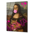 Pop Art Mona Lisa ve Kedi Cam Tablo - Modern Duvar Sanatı