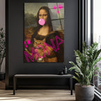 Pop Art Mona Lisa ve Kedi Cam Tablo - Modern Duvar Sanatı