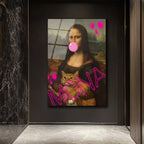 Pop Art Mona Lisa ve Kedi Cam Tablo - Modern Duvar Sanatı