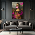 Pop Art Mona Lisa ve Kedi Cam Tablo - Modern Duvar Sanatı