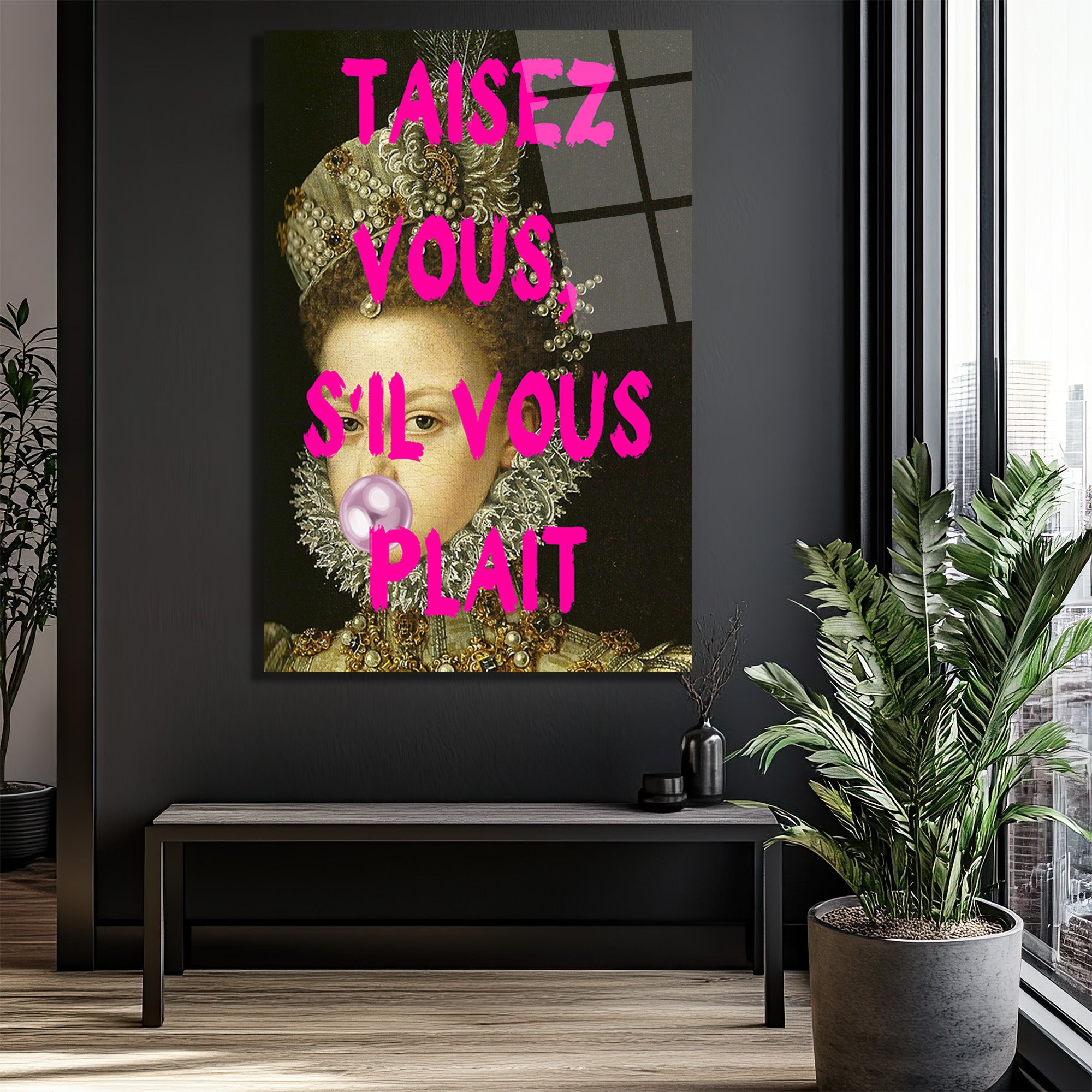 Taisez Vous Pop Art Kraliçe Temalı Temperli Cam Tablo